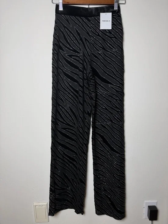 Forever 21 Women's Sheer Sequin Zebra Flare Pants glitter XS Night out sexy - Picture 2 of 5